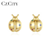 Korea Rainbow CZ Stud Earrings 925 Sterling Silver Ladybug Boucle D'Oreille