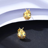 Korea Rainbow CZ Stud Earrings 925 Sterling Silver Ladybug Boucle D'Oreille