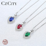 925 Sterling Silver CZ Heart Gemstone Pendant Necklace for Women