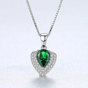 925 Sterling Silver CZ Heart Gemstone Pendant Necklace for Women