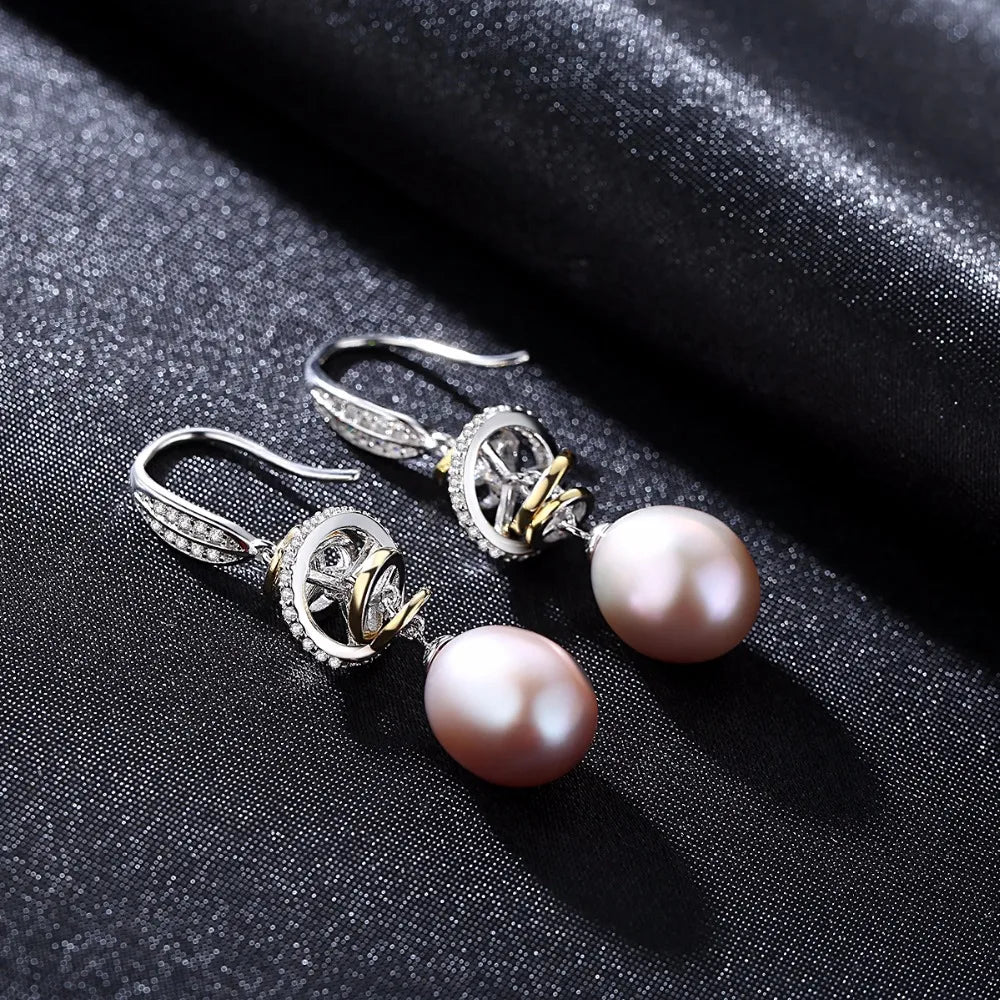 Double Pearl Drop Earrings 925 Silver Wedding Vintage Woman Gift