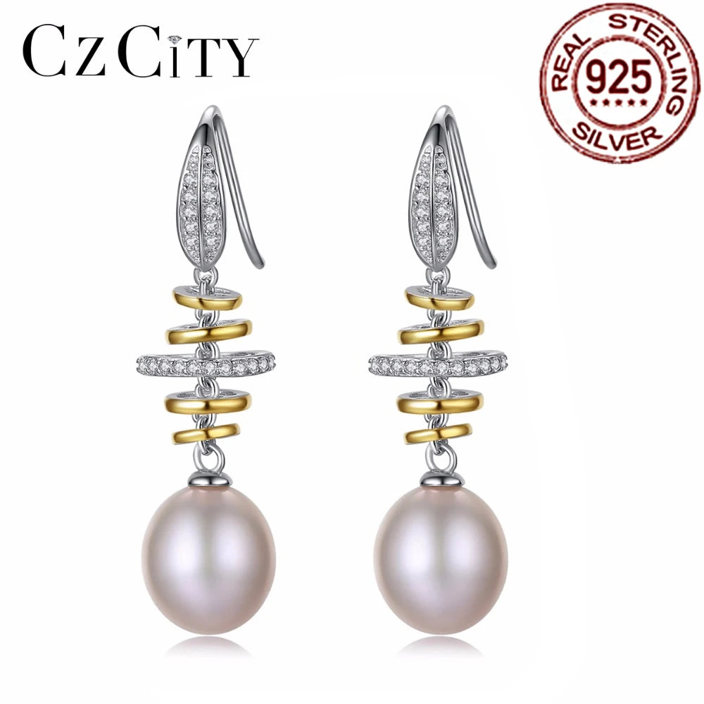 Double Pearl Drop Earrings 925 Silver Wedding Vintage Woman Gift