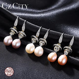 Double Pearl Drop Earrings 925 Silver Wedding Vintage Woman Gift
