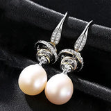 Double Pearl Drop Earrings 925 Silver Wedding Vintage Woman Gift