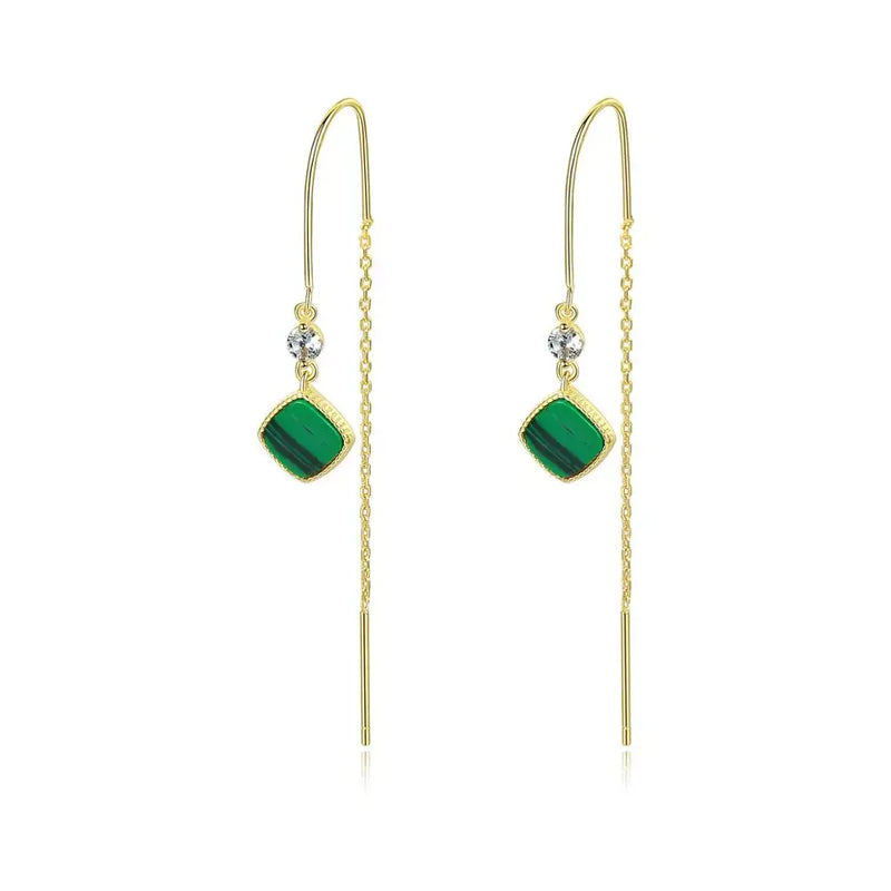 925 Silver Opal Emerald Tassel Earrings Wedding Jewelry