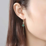 925 Silver Opal Emerald Tassel Earrings Wedding Jewelry