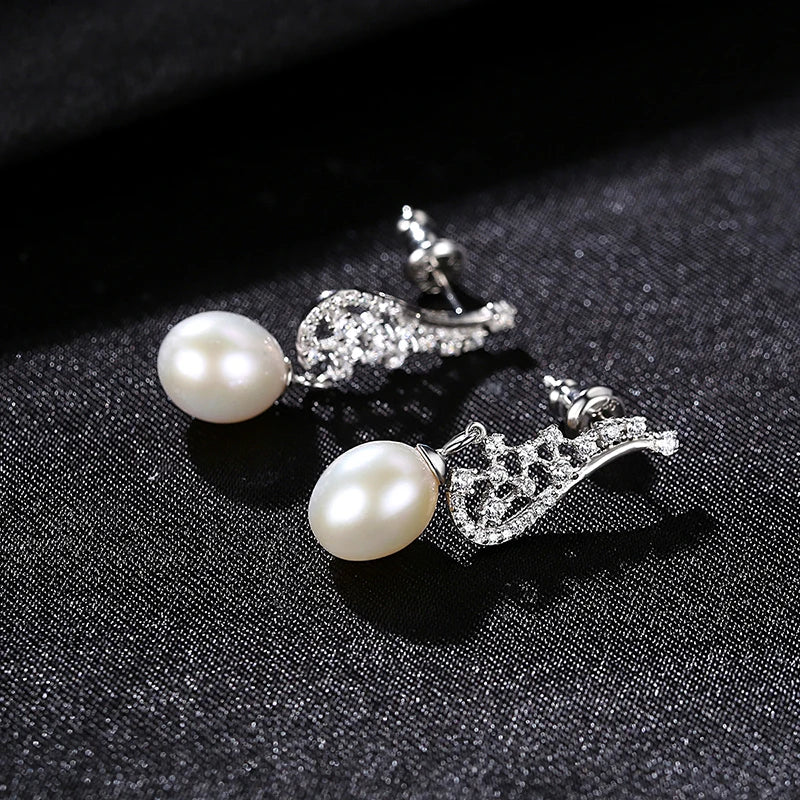 Natural Pearl Drop Earrings 925 Sterling Silver Fine Jewelry for Women FE-0300