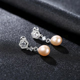 Natural Freshwater Pearl Drop Earrings with CZ Ornament 925 Silver Jewelry