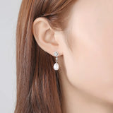 Natural Freshwater Pearl Drop Earrings with CZ Ornament 925 Silver Jewelry