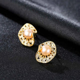 7mm Natural Pearl Stud Earring for Women Hollow Pattern S925 Silver