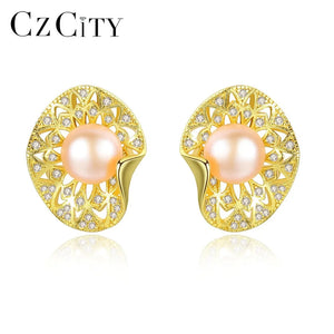 7mm Natural Pearl Stud Earring for Women Hollow Pattern S925 Silver
