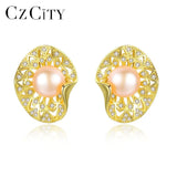 7mm Natural Pearl Stud Earring for Women Hollow Pattern S925 Silver