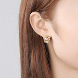 7mm Natural Pearl Stud Earring for Women Hollow Pattern S925 Silver