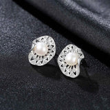 7mm Natural Pearl Stud Earring for Women Hollow Pattern S925 Silver