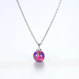 925 Silver 6mm Red Fire Opal Birthstone Pendant Necklace for Women
