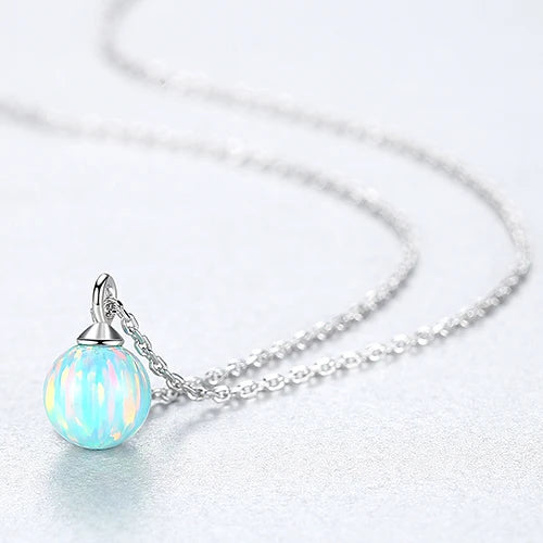925 Silver 6mm Red Fire Opal Birthstone Pendant Necklace for Women