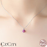 925 Silver 6mm Red Fire Opal Birthstone Pendant Necklace for Women