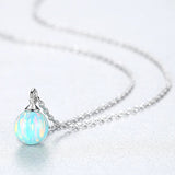925 Silver 6mm Red Fire Opal Birthstone Pendant Necklace for Women
