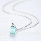 925 Silver 6mm Red Fire Opal Birthstone Pendant Necklace for Women