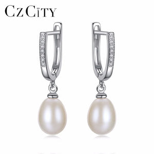 925 Silver 8-9mm Natural Pearl Clip-on Earrings Dangle Hanging Jewelry