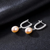 925 Silver 8-9mm Natural Pearl Clip-on Earrings Dangle Hanging Jewelry