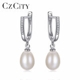 925 Silver 8-9mm Natural Pearl Clip-on Earrings Dangle Hanging Jewelry
