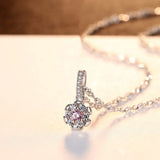 Pink Crystal Zircon Flower Pendant 925 Silver Necklace Jewelry