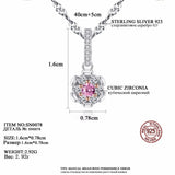 Pink Crystal Zircon Flower Pendant 925 Silver Necklace Jewelry