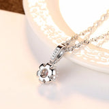 Pink Crystal Zircon Flower Pendant 925 Silver Necklace Jewelry