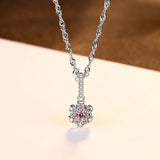 Pink Crystal Zircon Flower Pendant 925 Silver Necklace Jewelry