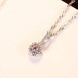 Pink Crystal Zircon Flower Pendant 925 Silver Necklace Jewelry