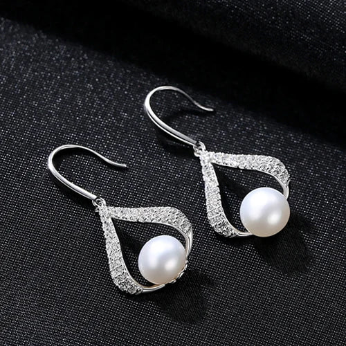 Natural Pearl Drop Earrings 925 Silver Sterling for Women