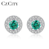 Sparkling Green Red Gemstone Stud Earrings 925 Sterling Silver Fine Jewelry