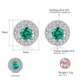 Sparkling Green Red Gemstone Stud Earrings 925 Sterling Silver Fine Jewelry