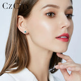 Sparkling Green Red Gemstone Stud Earrings 925 Sterling Silver Fine Jewelry