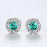 Sparkling Green Red Gemstone Stud Earrings 925 Sterling Silver Fine Jewelry