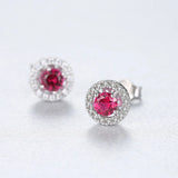 Sparkling Green Red Gemstone Stud Earrings 925 Sterling Silver Fine Jewelry