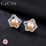 Pearl Stud Earrings S925 Sterling Silver Pink Pearls Bridal Bridesmaid Jewelry