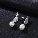 Freshwater Pearl Earrings Silver Drop Earring Wing Shape Wedding Studs
