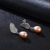 Freshwater Pearl Earrings Silver Drop Earring Wing Shape Wedding Studs