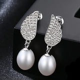 Freshwater Pearl Earrings Silver Drop Earring Wing Shape Wedding Studs