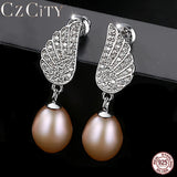 Freshwater Pearl Earrings Silver Drop Earring Wing Shape Wedding Studs