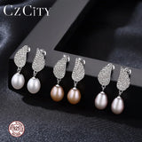Freshwater Pearl Earrings Silver Drop Earring Wing Shape Wedding Studs