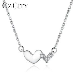 925 Silver Heart Pendant Necklace Women's Wedding Engagement Jewelry