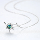 925 Silver Sun Flower Opal Pendant Necklace Women 3 Colors