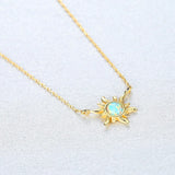 925 Silver Sun Flower Opal Pendant Necklace Women 3 Colors