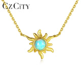 925 Silver Sun Flower Opal Pendant Necklace Women 3 Colors