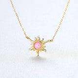 925 Silver Sun Flower Opal Pendant Necklace Women 3 Colors
