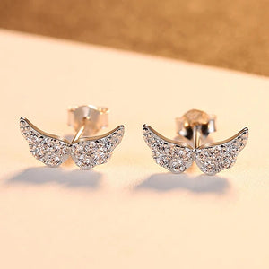 925 Silver Angel Wings Stud Earrings Sparkling Fine Jewelry