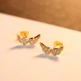 925 Silver Angel Wings Stud Earrings Sparkling Fine Jewelry